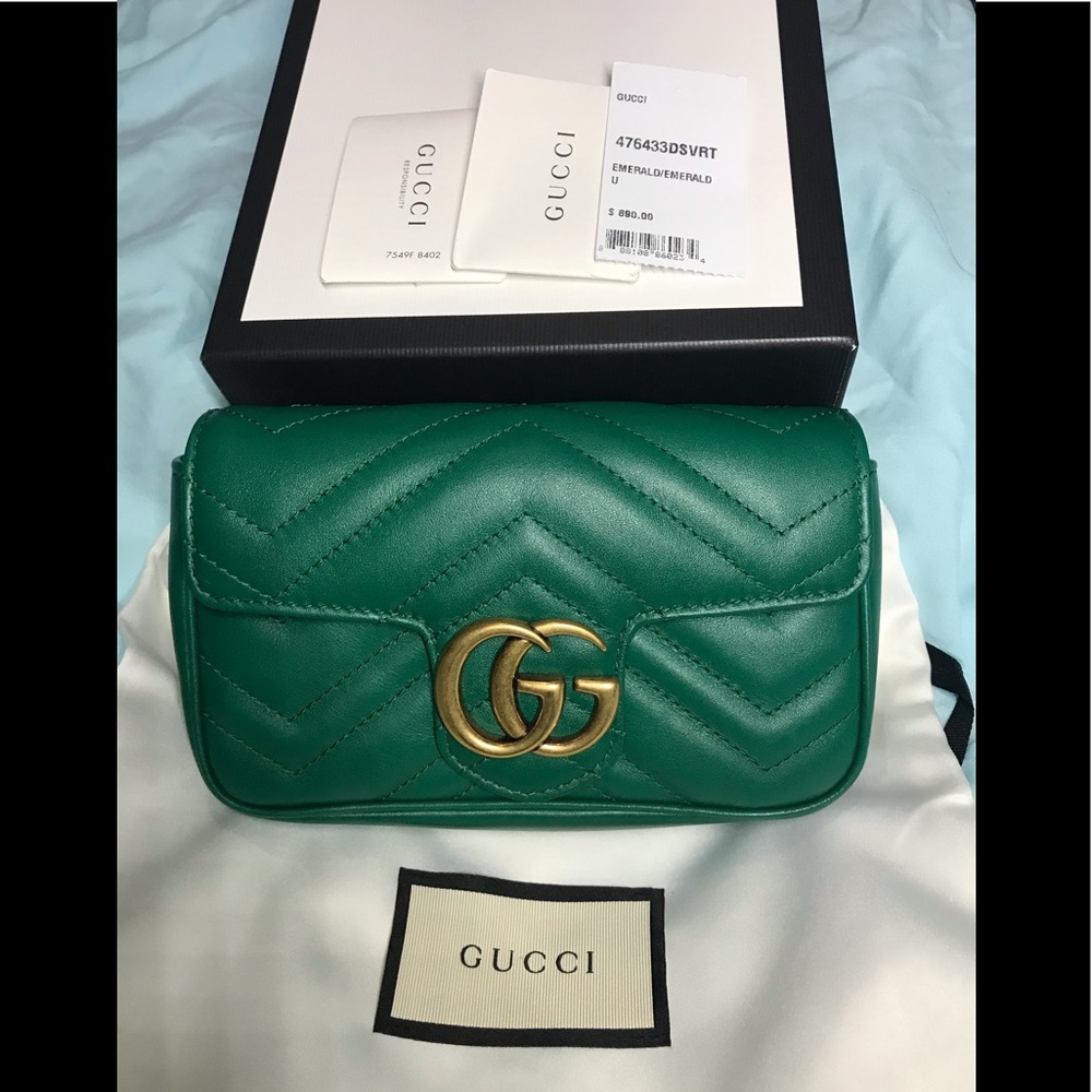 Gucci Emerald Green Super Mini Marmont Leather Shoulder Bag